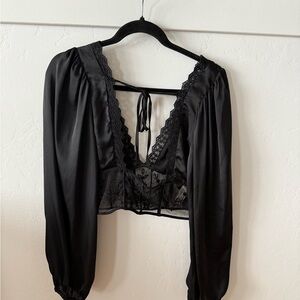 Zara Black Lace Trim Blouse